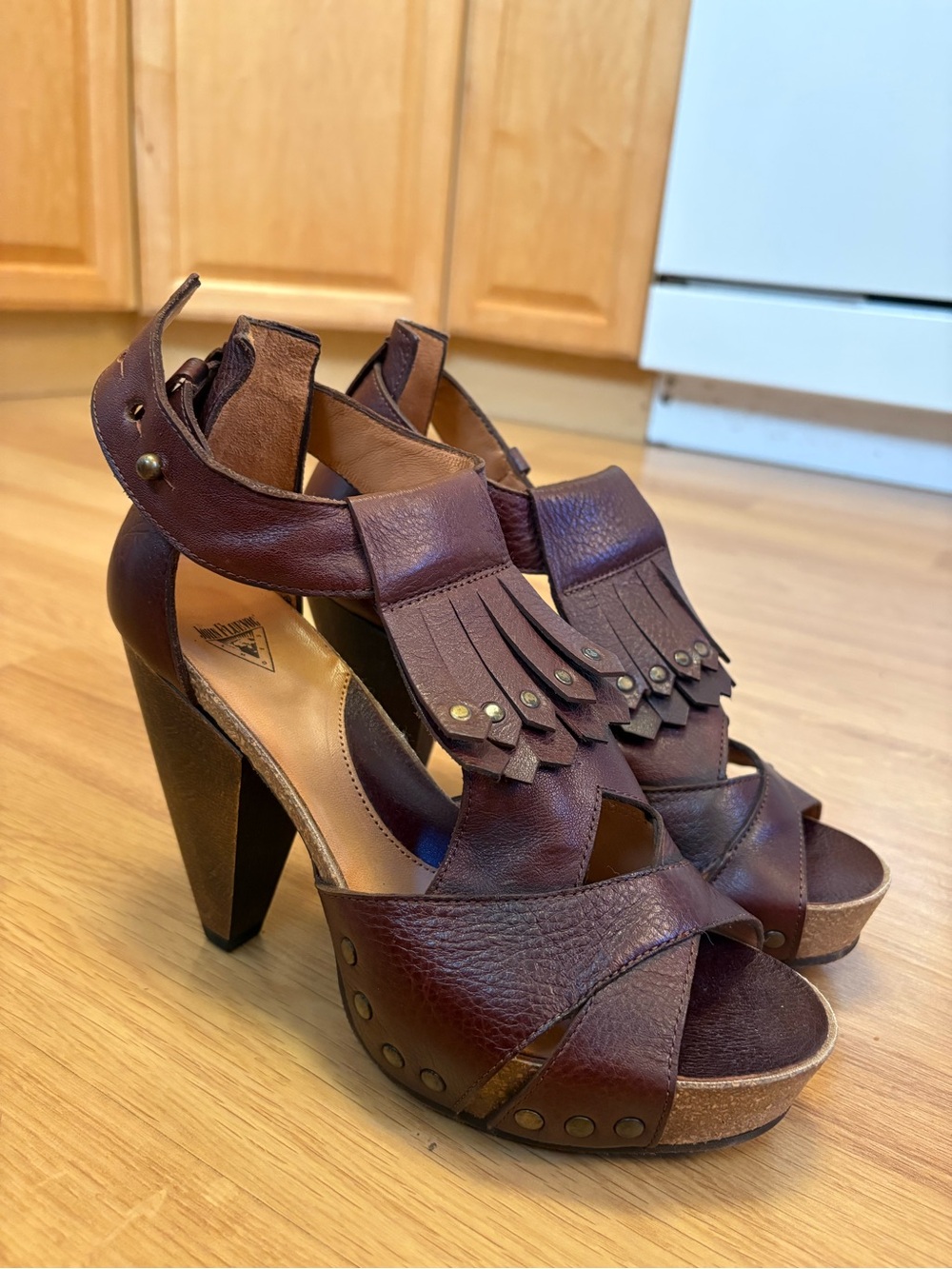 John Fluevog Brown Fringe Platform Heels